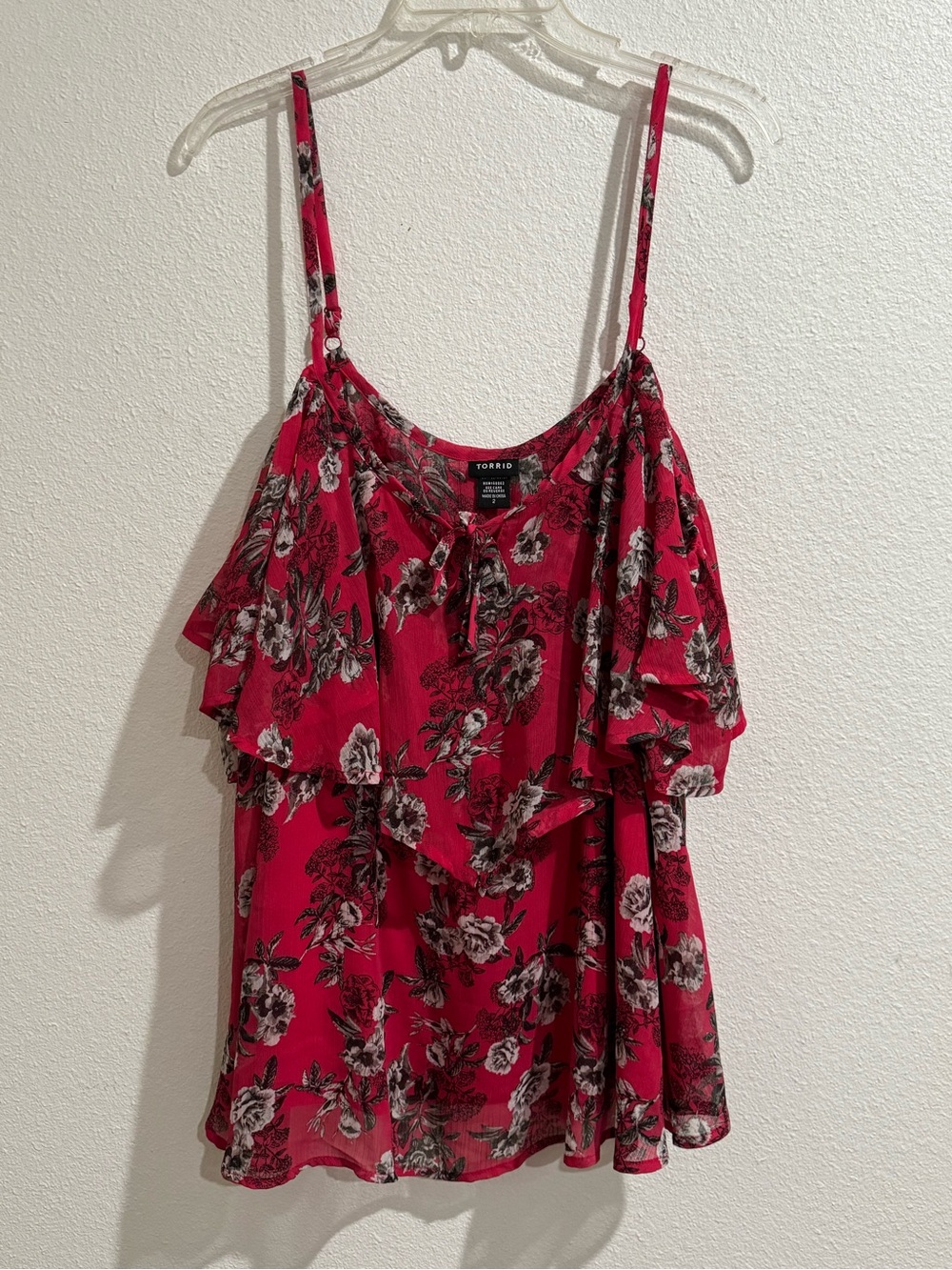 Torrid Hot Pink Floral Ruffle Cold-Shoulder Tank Top